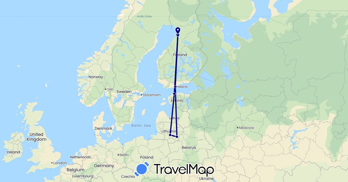 TravelMap itinerary: driving in Estonia, Finland, Lithuania (Europe)